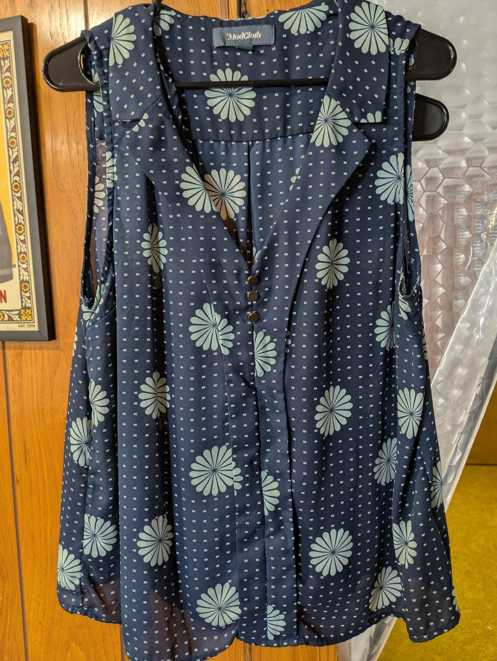 Modcloth Blue Floral Breezy Sleeveless Blouse Sz XL